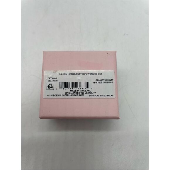 Brilliance Fine Girl's Sterling Silver Crystal Pierced Earring Set New Gift Idea - Picture 3 of 5